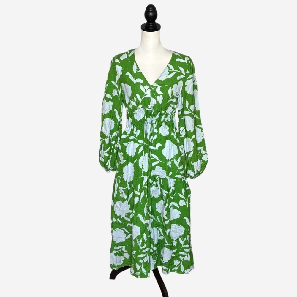 NWT Kate Spade x Target Classic Rose Linen Blend Maxi Dress Size S Pockets Green